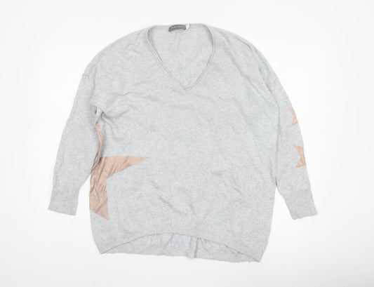 Mint Velvet Women’s Grey Star V-Neck Knit Jumper Size 10