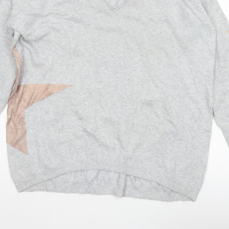 Mint Velvet Women’s Grey Star V-Neck Knit Jumper Size 10