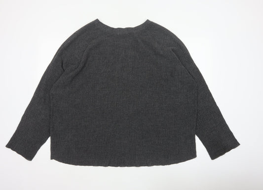 Zara Trafaluc Women’s Grey L Textured Knit Crew Neck 3/4 Sleeve Top