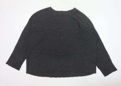 Zara Trafaluc Women’s Grey L Textured Knit Crew Neck 3/4 Sleeve Top
