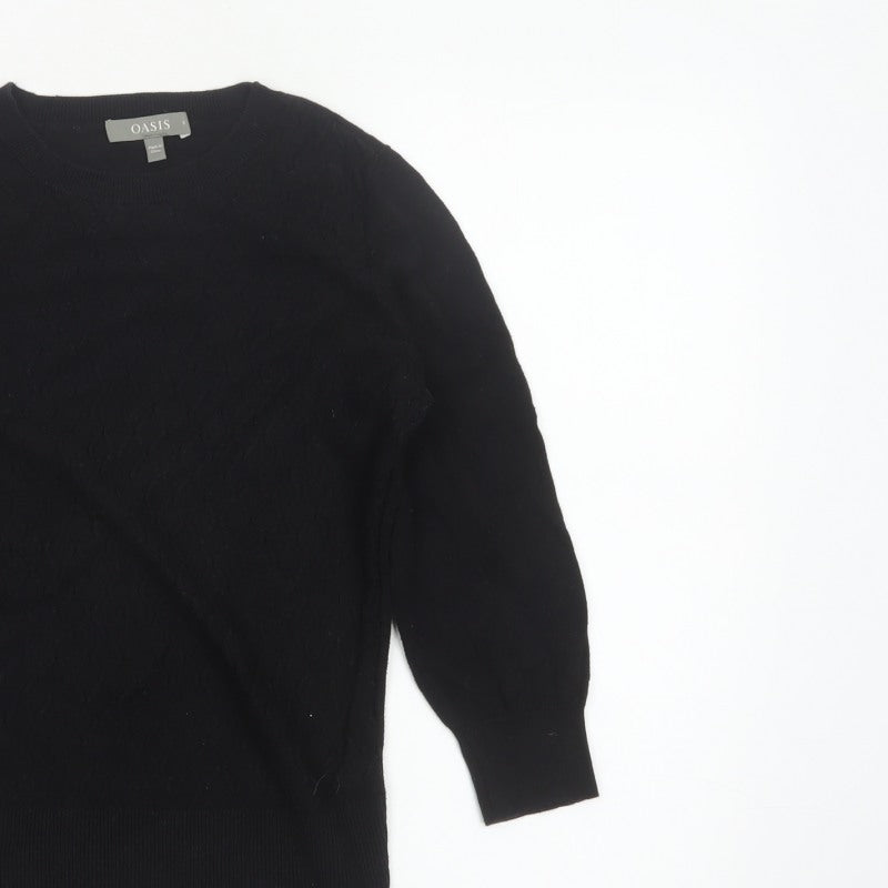 Oasis Women Black S Cable-Knit Crew Neck Balloon Sleeve Jumper