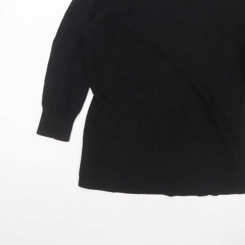 Oasis Women Black S Cable-Knit Crew Neck Balloon Sleeve Jumper
