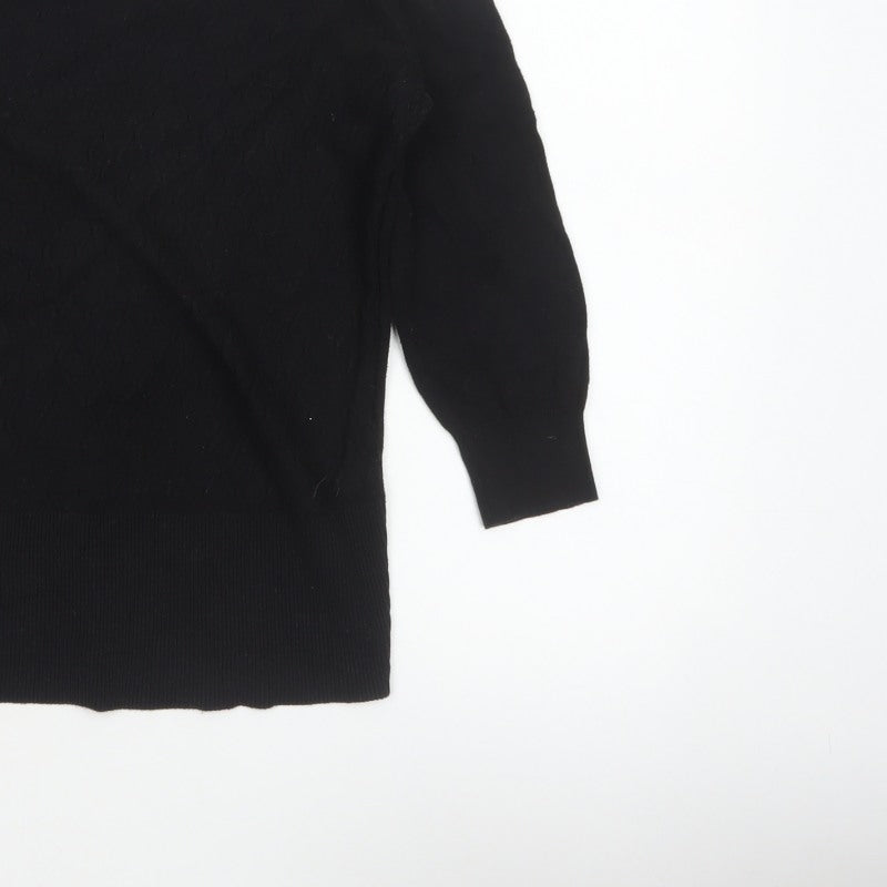Oasis Women Black S Cable-Knit Crew Neck Balloon Sleeve Jumper