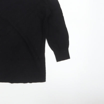 Oasis Women Black S Cable-Knit Crew Neck Balloon Sleeve Jumper