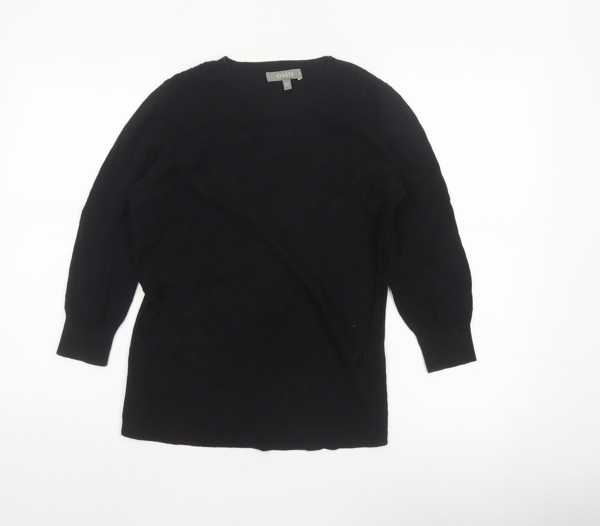 Oasis Women Black S Cable-Knit Crew Neck Balloon Sleeve Jumper