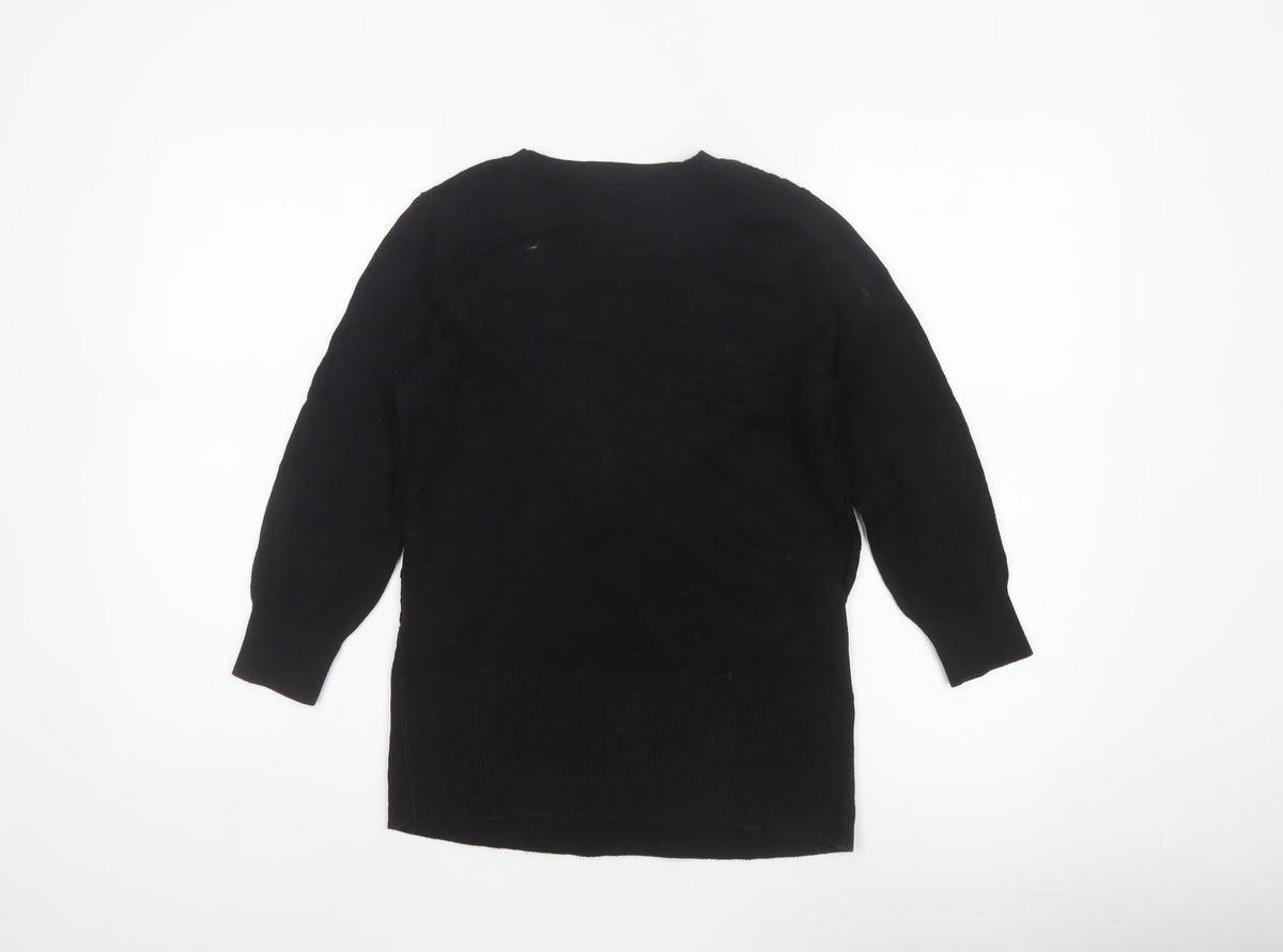 Oasis Women Black S Cable-Knit Crew Neck Balloon Sleeve Jumper