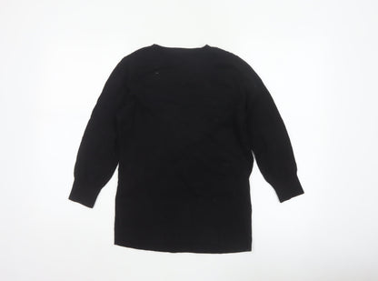 Oasis Women Black S Cable-Knit Crew Neck Balloon Sleeve Jumper