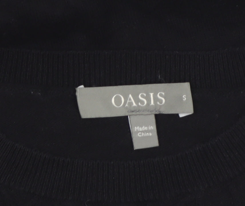Oasis Women Black S Cable-Knit Crew Neck Balloon Sleeve Jumper