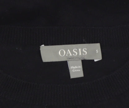 Oasis Women Black S Cable-Knit Crew Neck Balloon Sleeve Jumper