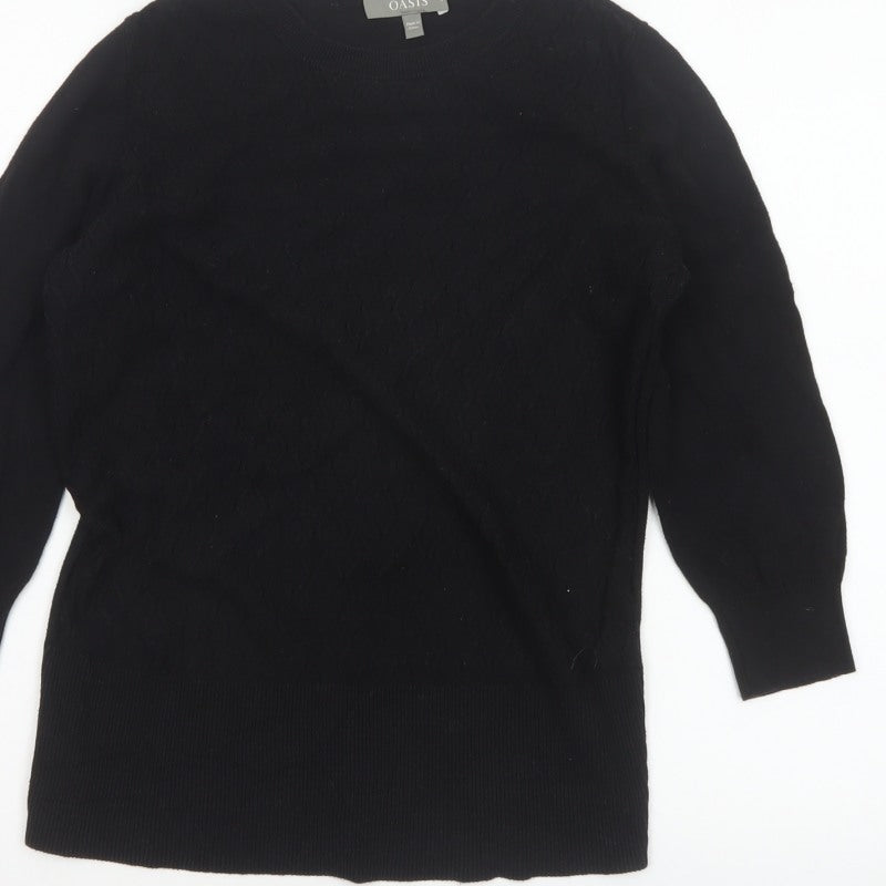 Oasis Women Black S Cable-Knit Crew Neck Balloon Sleeve Jumper