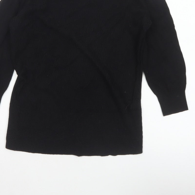 Oasis Women Black S Cable-Knit Crew Neck Balloon Sleeve Jumper