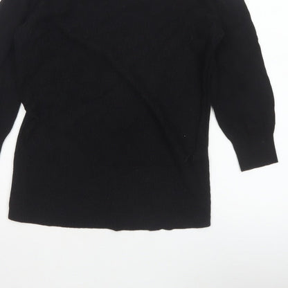 Oasis Women Black S Cable-Knit Crew Neck Balloon Sleeve Jumper
