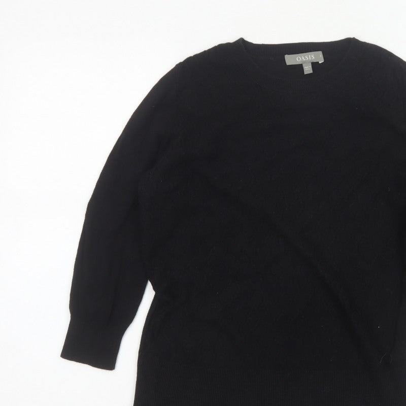 Oasis Women Black S Cable-Knit Crew Neck Balloon Sleeve Jumper
