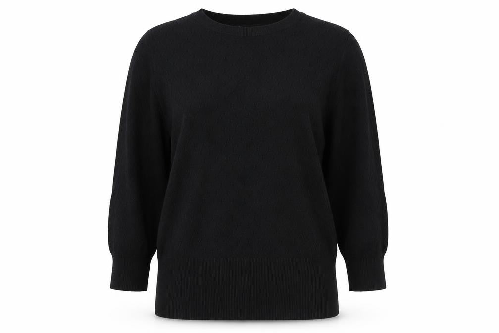 Oasis Women Black S Cable-Knit Crew Neck Balloon Sleeve Jumper