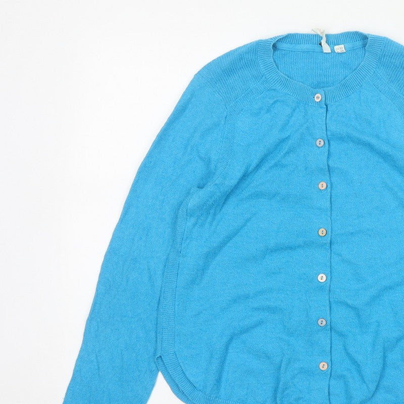 White Stuff Women Blue UK 14 Linen Blend Button Cardigan Long Sleeve