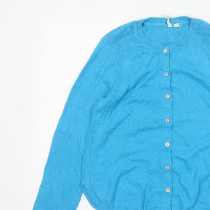 White Stuff Women Blue UK 14 Linen Blend Button Cardigan Long Sleeve