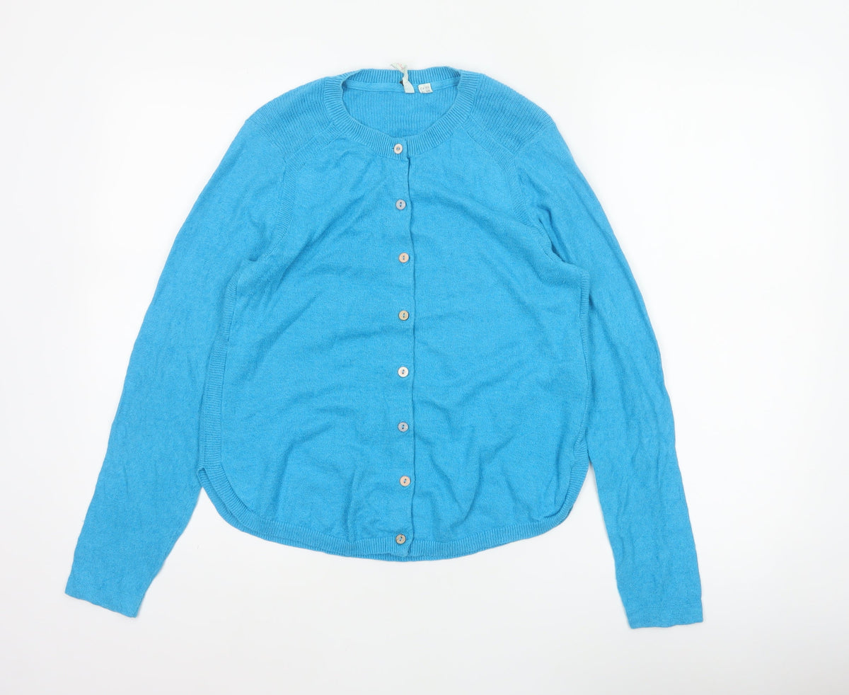 White Stuff Women Blue UK 14 Linen Blend Button Cardigan Long Sleeve