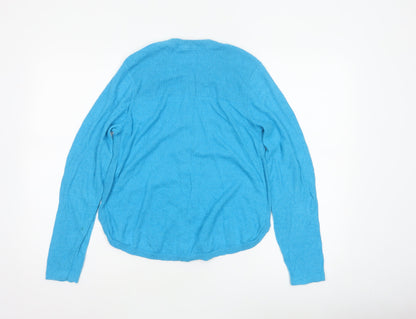 White Stuff Women Blue UK 14 Linen Blend Button Cardigan Long Sleeve