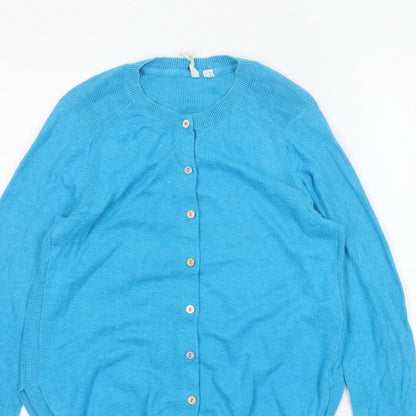 White Stuff Women Blue UK 14 Linen Blend Button Cardigan Long Sleeve
