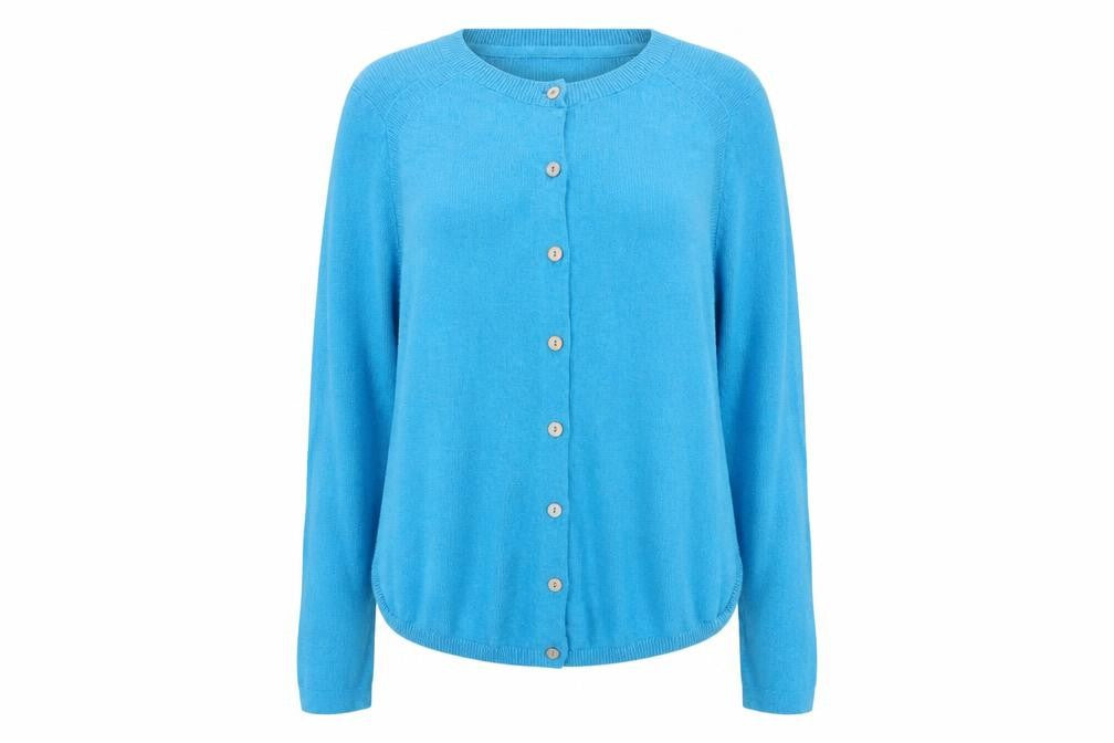 White Stuff Women Blue UK 14 Linen Blend Button Cardigan Long Sleeve