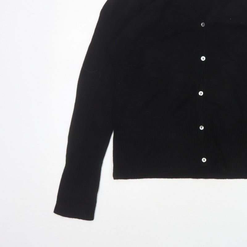 Debenhams Women Black Size 16 V-Neck Button Knit Cardigan