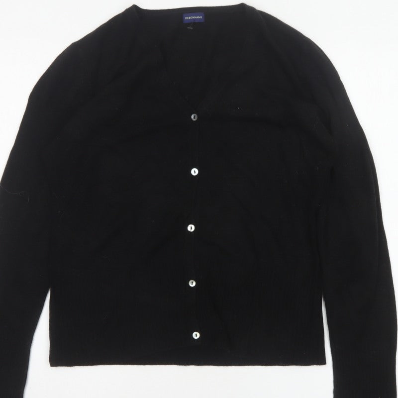 Debenhams Women Black Size 16 V-Neck Button Knit Cardigan