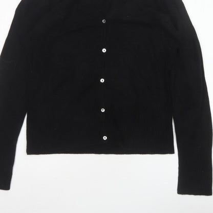 Debenhams Women Black Size 16 V-Neck Button Knit Cardigan