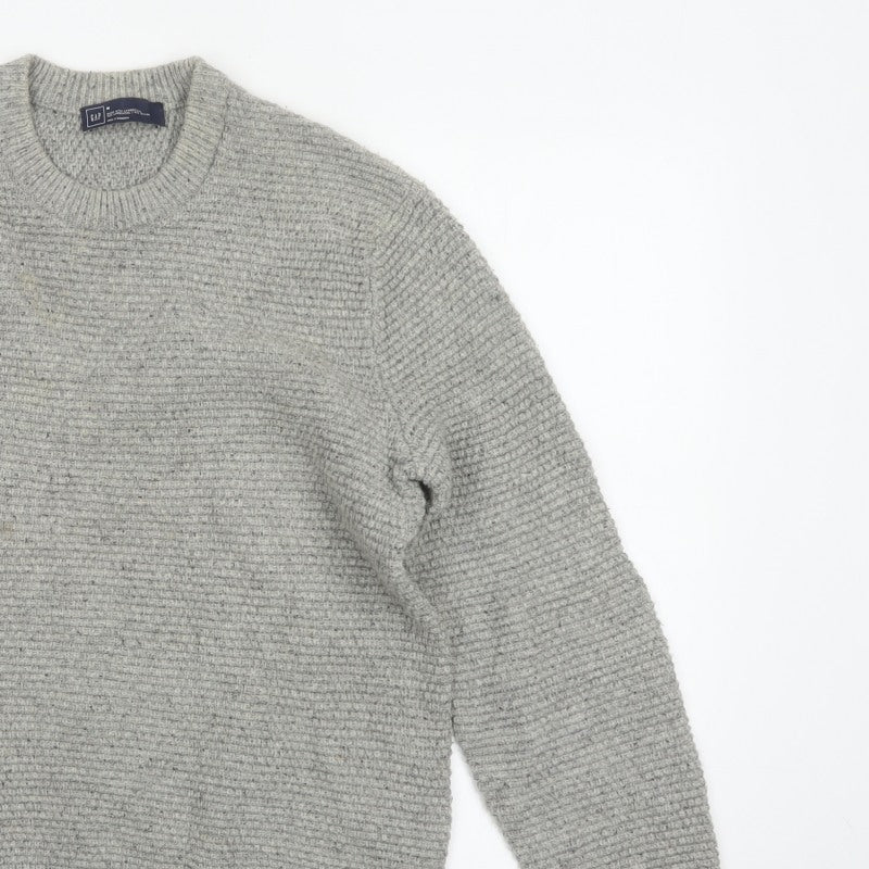 GAP Mens Grey Lambswool Blend Chunky Knit Crew Neck Pullover Jumper M