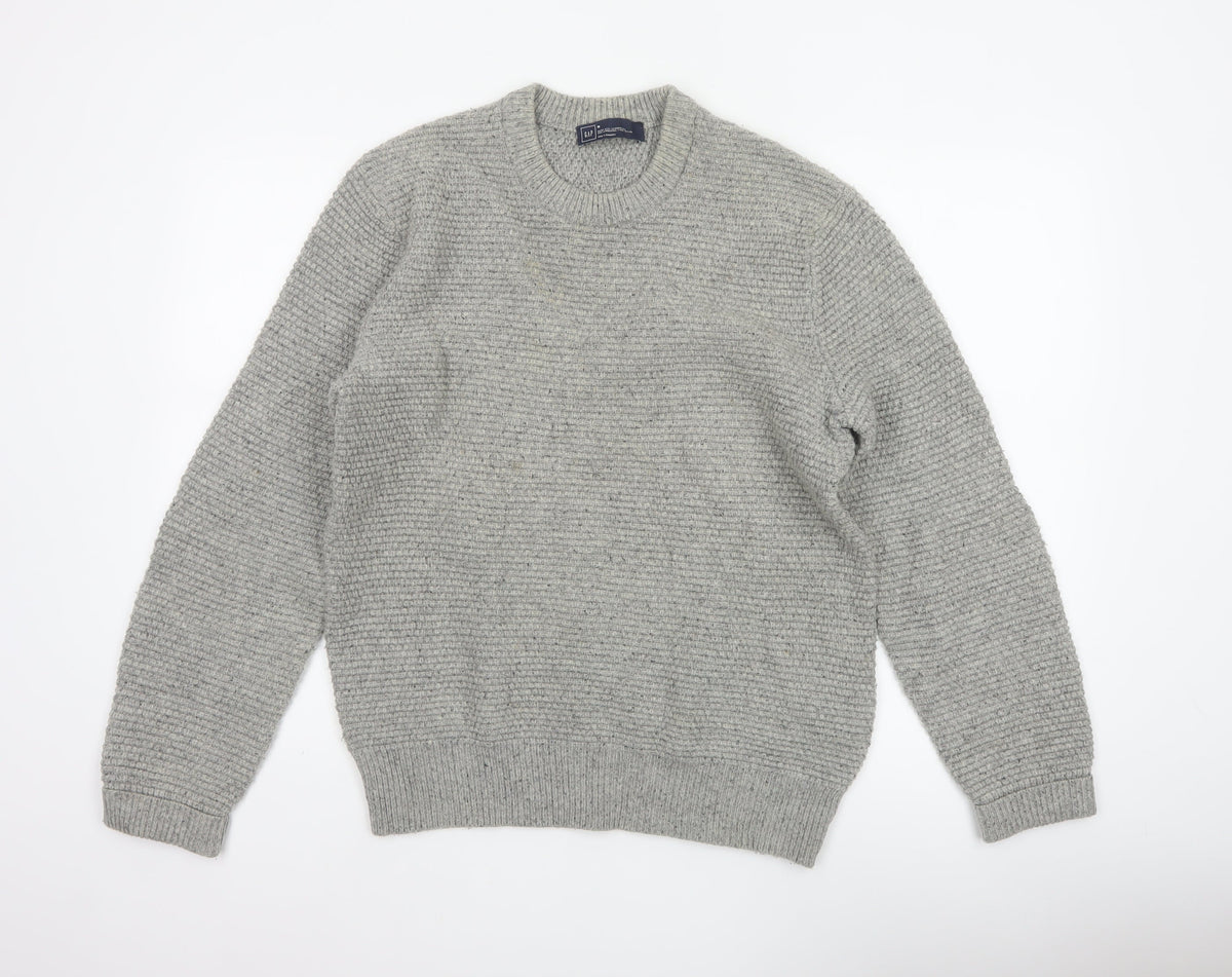GAP Mens Grey Lambswool Blend Chunky Knit Crew Neck Pullover Jumper M
