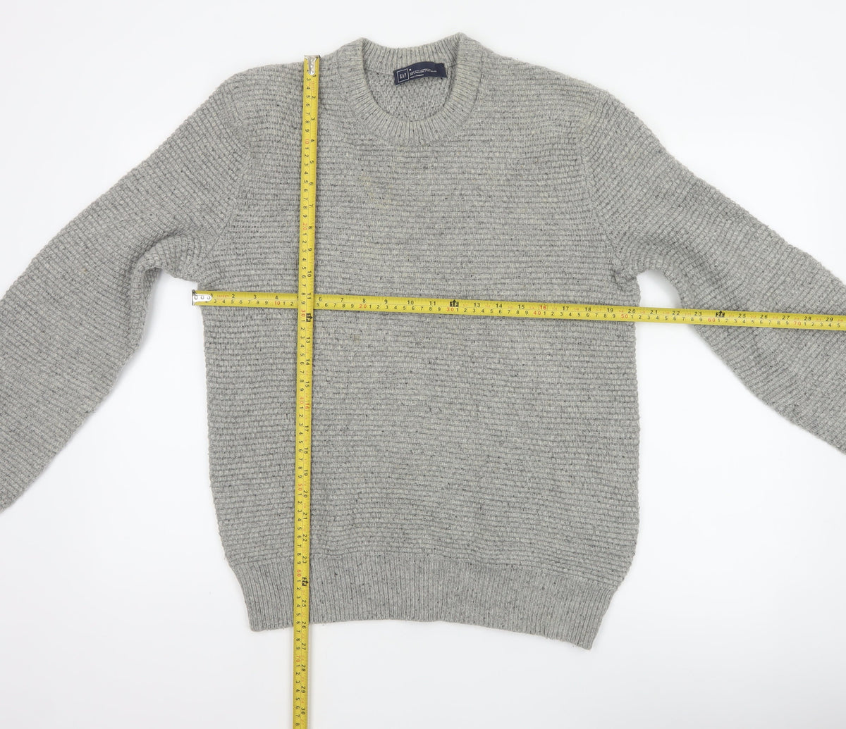 GAP Mens Grey Lambswool Blend Chunky Knit Crew Neck Pullover Jumper M