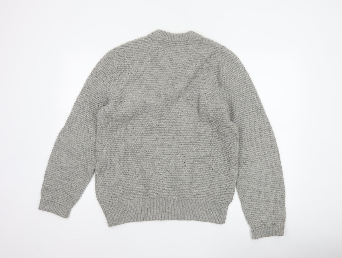 GAP Mens Grey Lambswool Blend Chunky Knit Crew Neck Pullover Jumper M