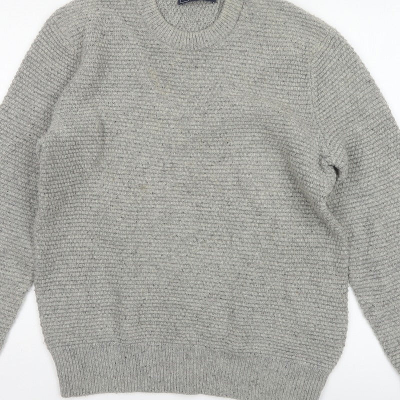 GAP Mens Grey Lambswool Blend Chunky Knit Crew Neck Pullover Jumper M