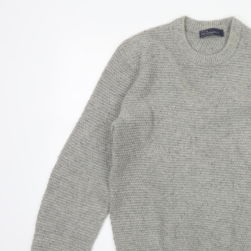 GAP Mens Grey Lambswool Blend Chunky Knit Crew Neck Pullover Jumper M