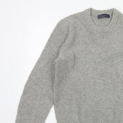GAP Mens Grey Lambswool Blend Chunky Knit Crew Neck Pullover Jumper M