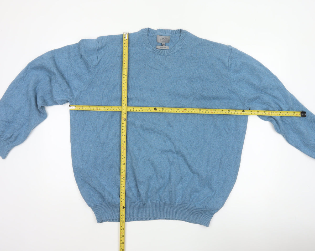 Marks and Spencer Men Blue 3XL Pure Cotton Crew Neck Jumper