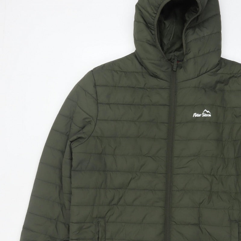 Peter Storm Men's Green M Hooded Quilted Puffer Jacket Full Zip