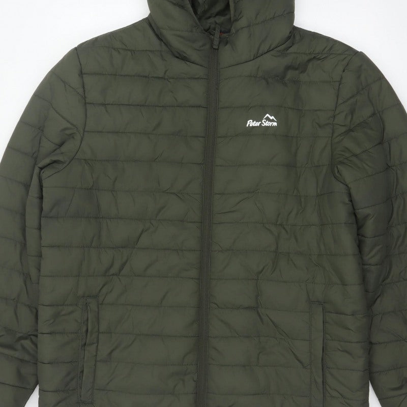 Peter Storm Men's Green M Hooded Quilted Puffer Jacket Full Zip