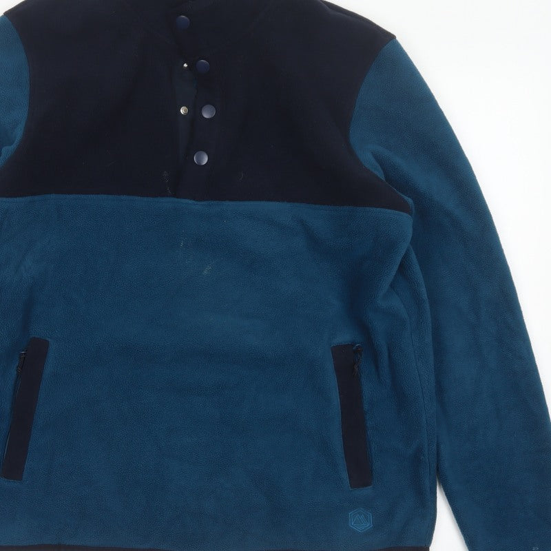 Marks and Spencer Men's Blue L Fleece Henley Pullover Snap Sweatshirt