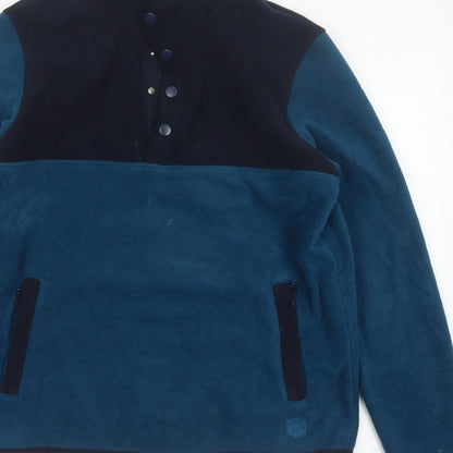 Marks and Spencer Men's Blue L Fleece Henley Pullover Snap Sweatshirt