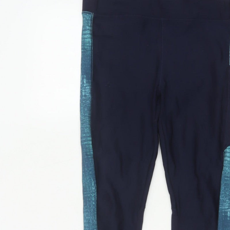 Decathlon Womens Blue L Gym Training Colourblock Pocket Leggings