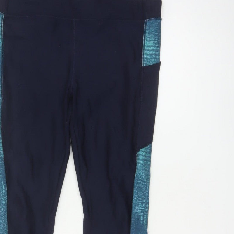 Decathlon Womens Blue L Gym Training Colourblock Pocket Leggings
