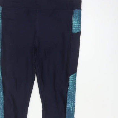 Decathlon Womens Blue L Gym Training Colourblock Pocket Leggings