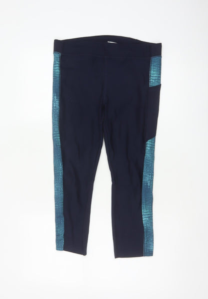 Decathlon Womens Blue L Gym Training Colourblock Pocket Leggings