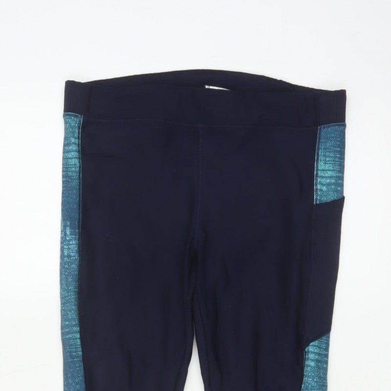 Decathlon Womens Blue L Gym Training Colourblock Pocket Leggings