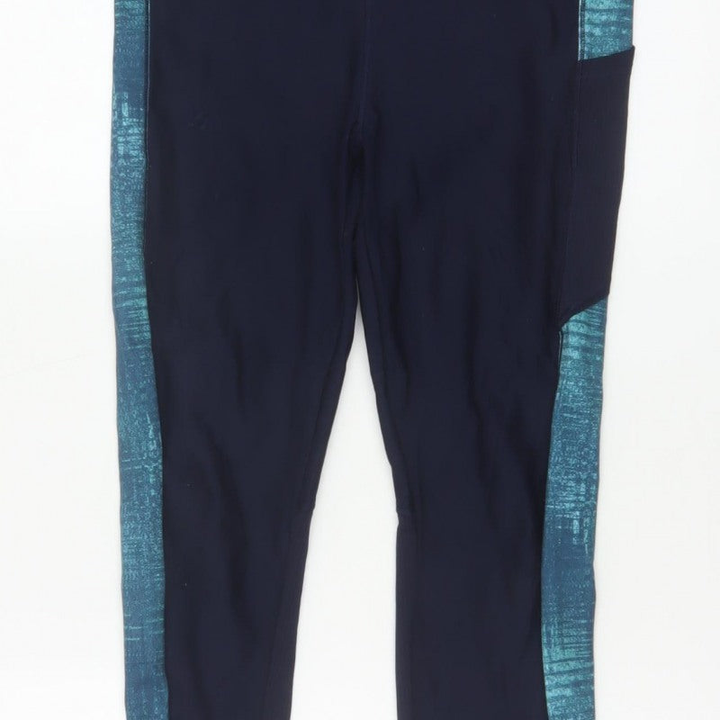 Decathlon Womens Blue L Gym Training Colourblock Pocket Leggings
