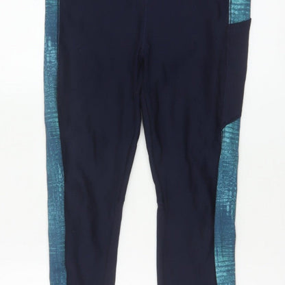 Decathlon Womens Blue L Gym Training Colourblock Pocket Leggings