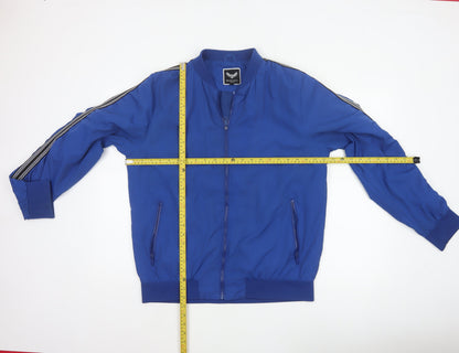 Brave Soul Men’s Blue XL Bomber Jacket Striped Sleeve Full Zip