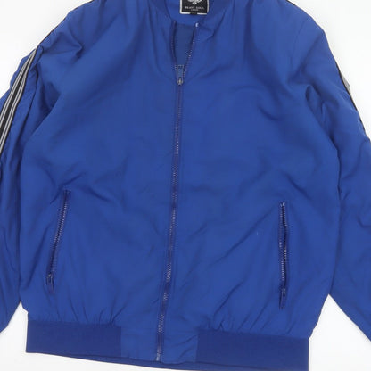 Brave Soul Men’s Blue XL Bomber Jacket Striped Sleeve Full Zip