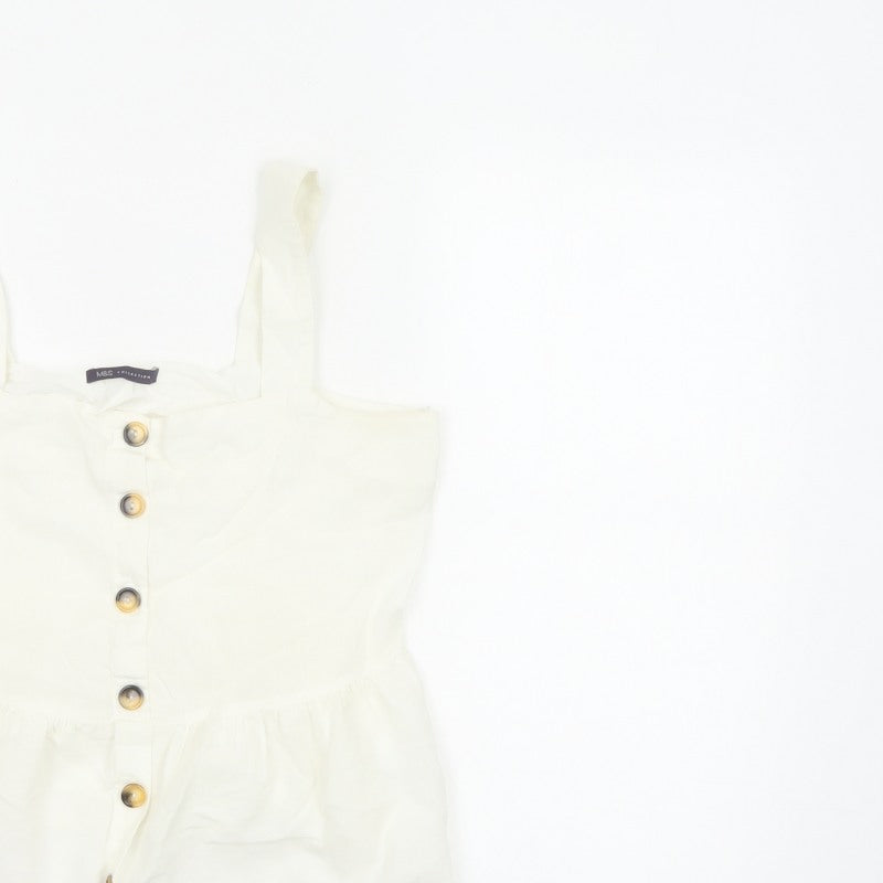 Marks and Spencer Women White UK 12 Cotton Linen Button Camisole Blouse