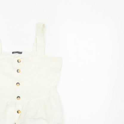 Marks and Spencer Women White UK 12 Cotton Linen Button Camisole Blouse